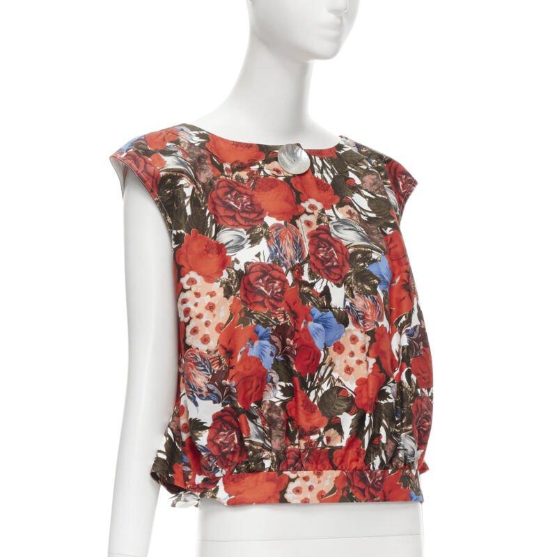 MARNI rojo floral algodón shell botón sin mangas chaleco burbuja IT38 XS Marrón en venta