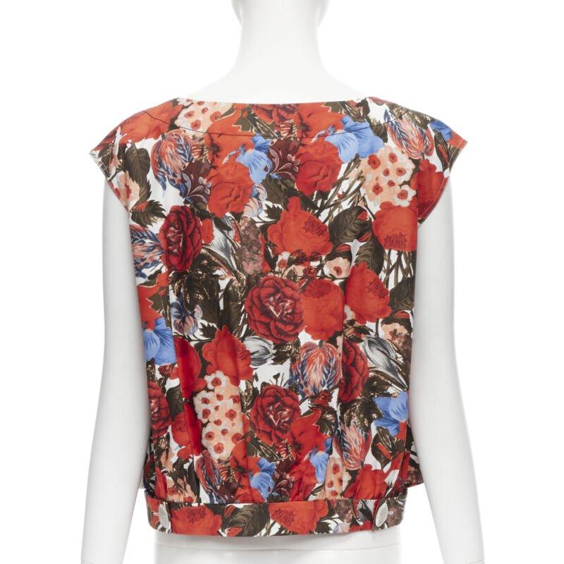 De las mujeres MARNI rojo floral algodón shell botón sin mangas chaleco burbuja IT38 XS en venta