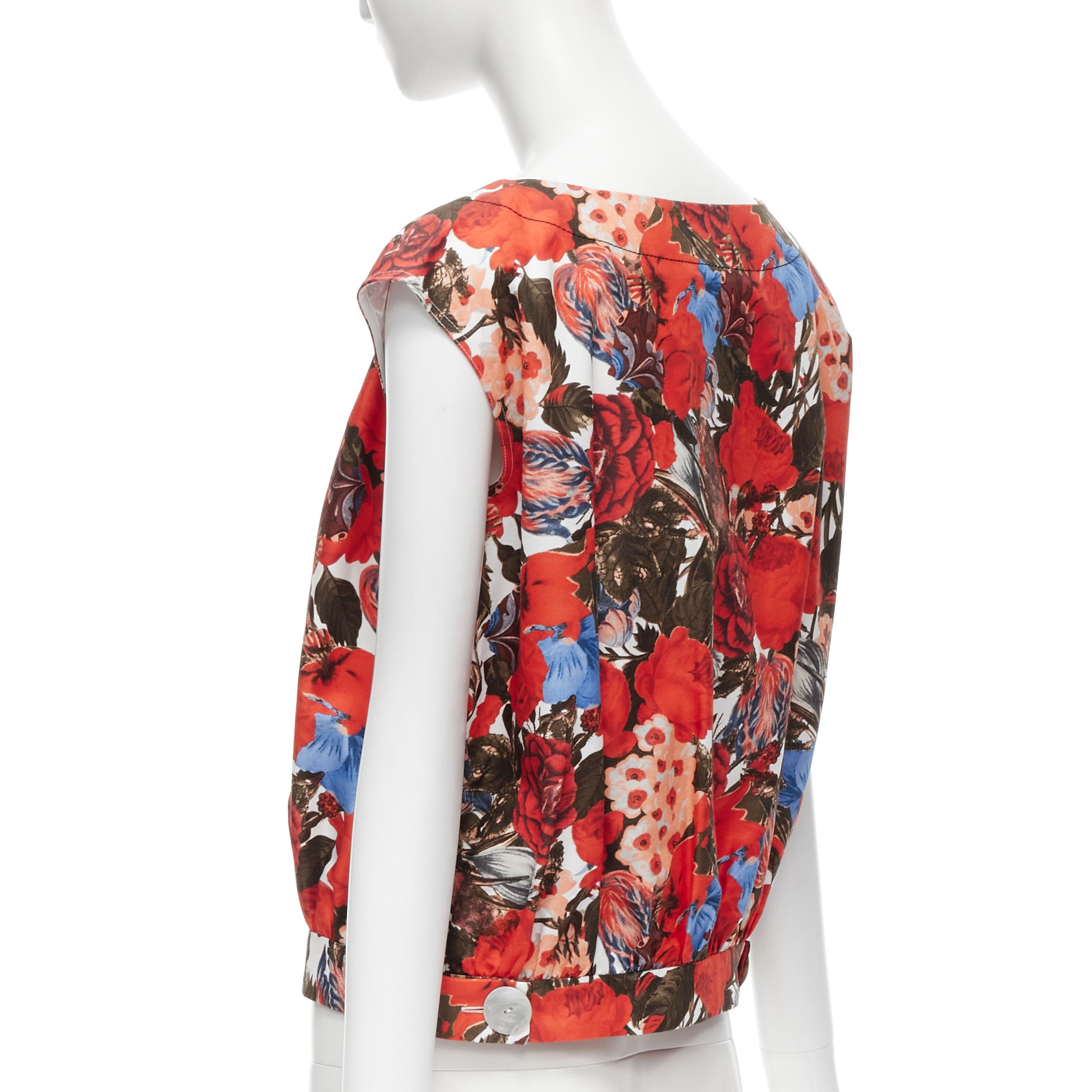 MARNI red floral cotton shell button sleeveless boxy bubble vest top IT38 XS In Excellent Condition For Sale In Hong Kong, NT