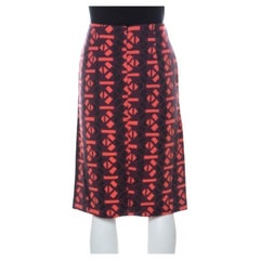 Marni Red Geometric Print Wool Pencil Midi Skirt M