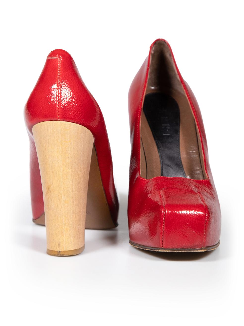 Marni Red Patent Square Toe Platform Pumps Size IT 39.5 In Good Condition For Sale In London, GB