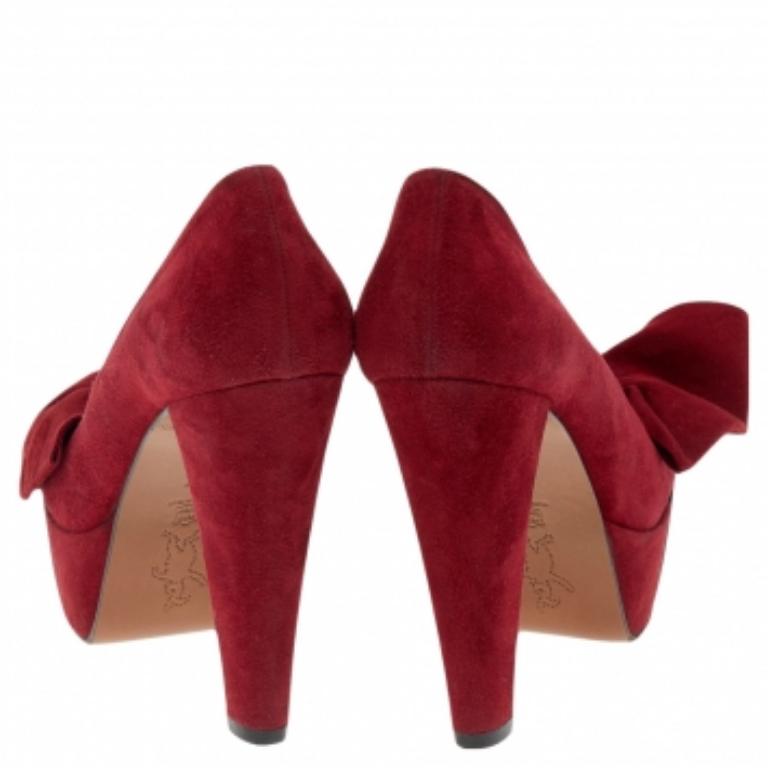 Marni Red Suede Bow Platform Pumps Size 37 In Good Condition In Dubai, Al Qouz 2