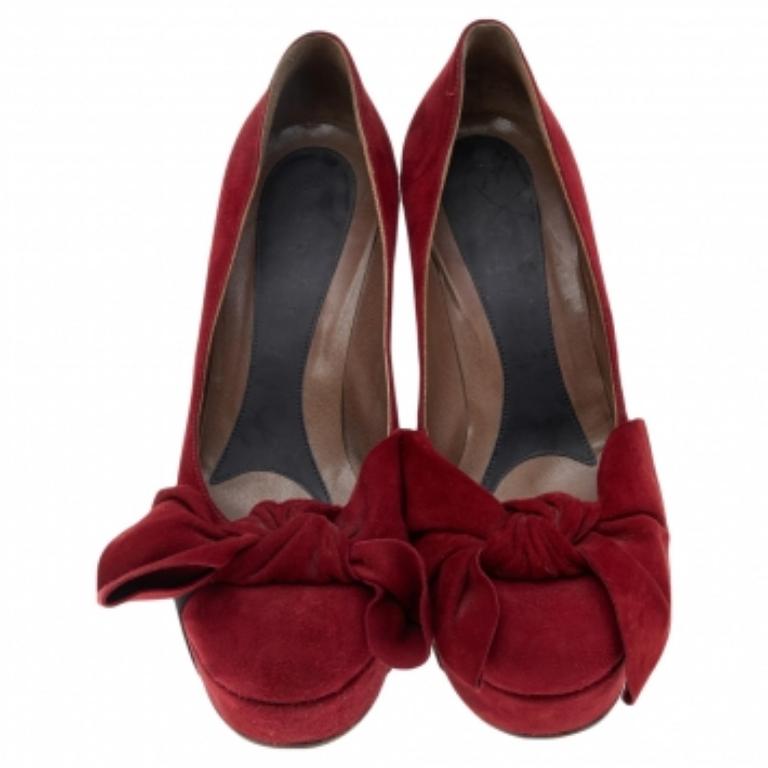 Women's Marni Red Suede Bow Platform Pumps Size 37