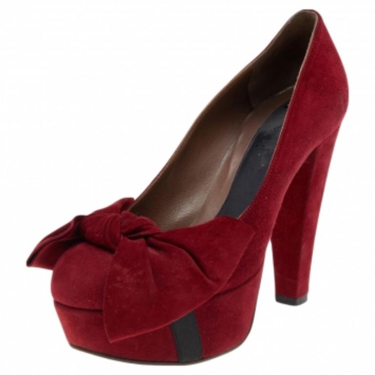 Marni Red Suede Bow Platform Pumps Size 37 2