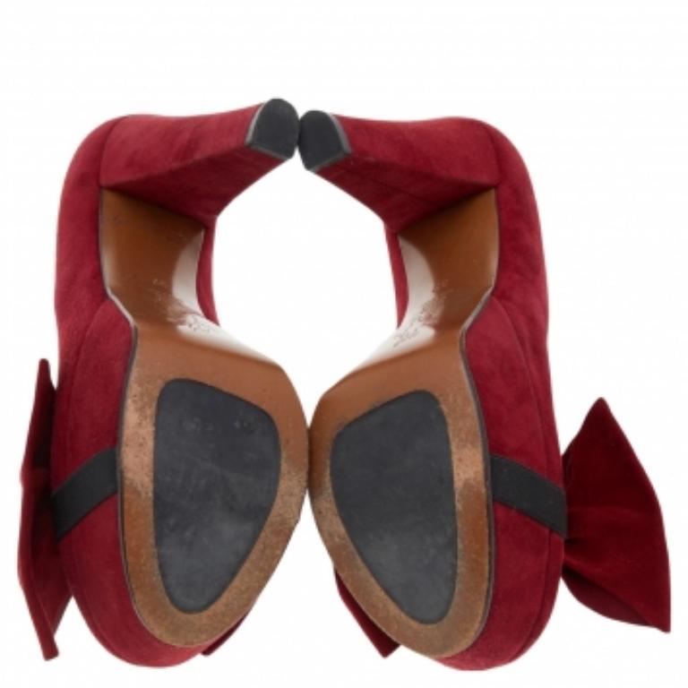 Marni Red Suede Bow Platform Pumps Size 37 3