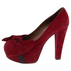 Marni Red Suede Bow Platform Pumps Size 37