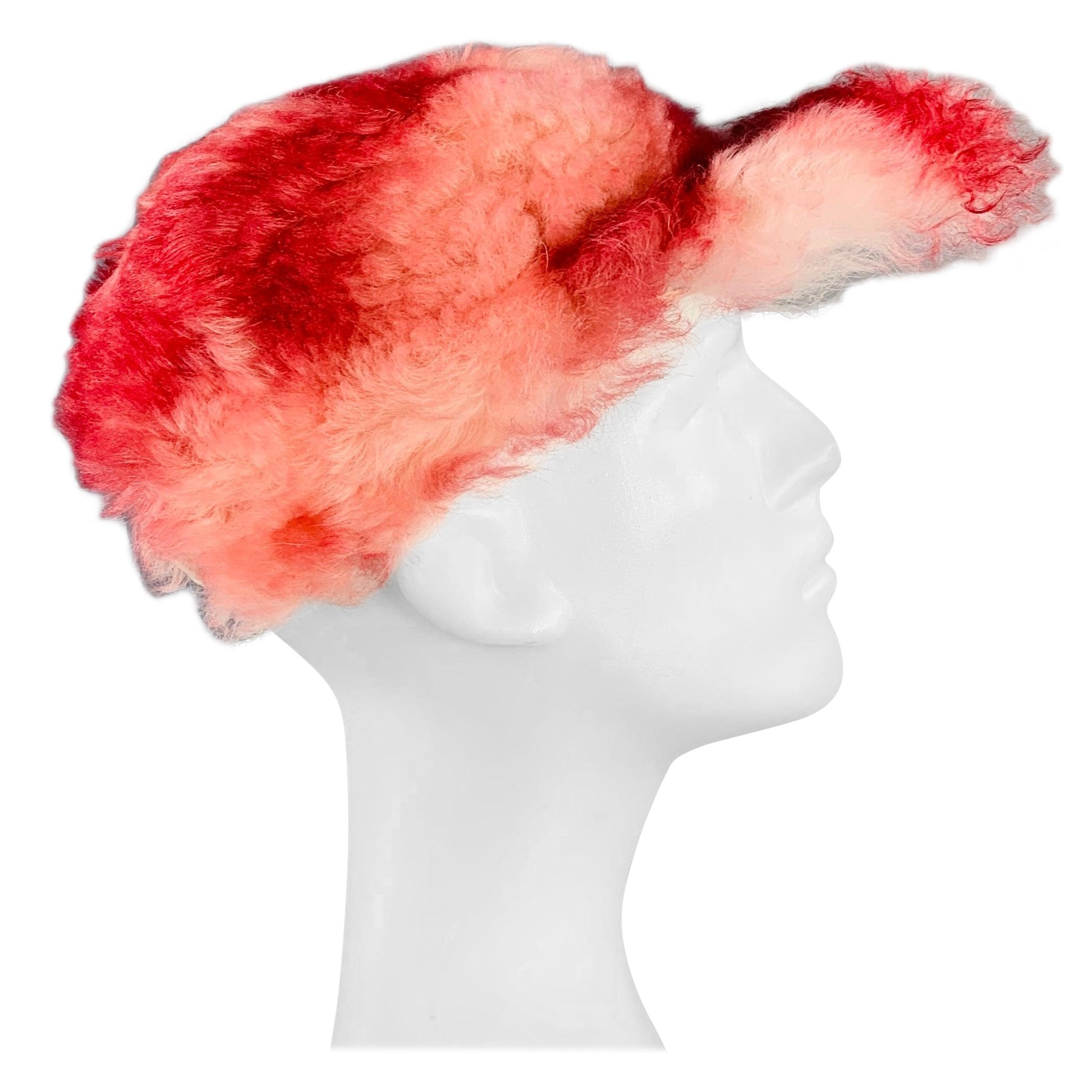 MARNI Red White Lamb Shearling Fur Hook Loop Baseball Cap
