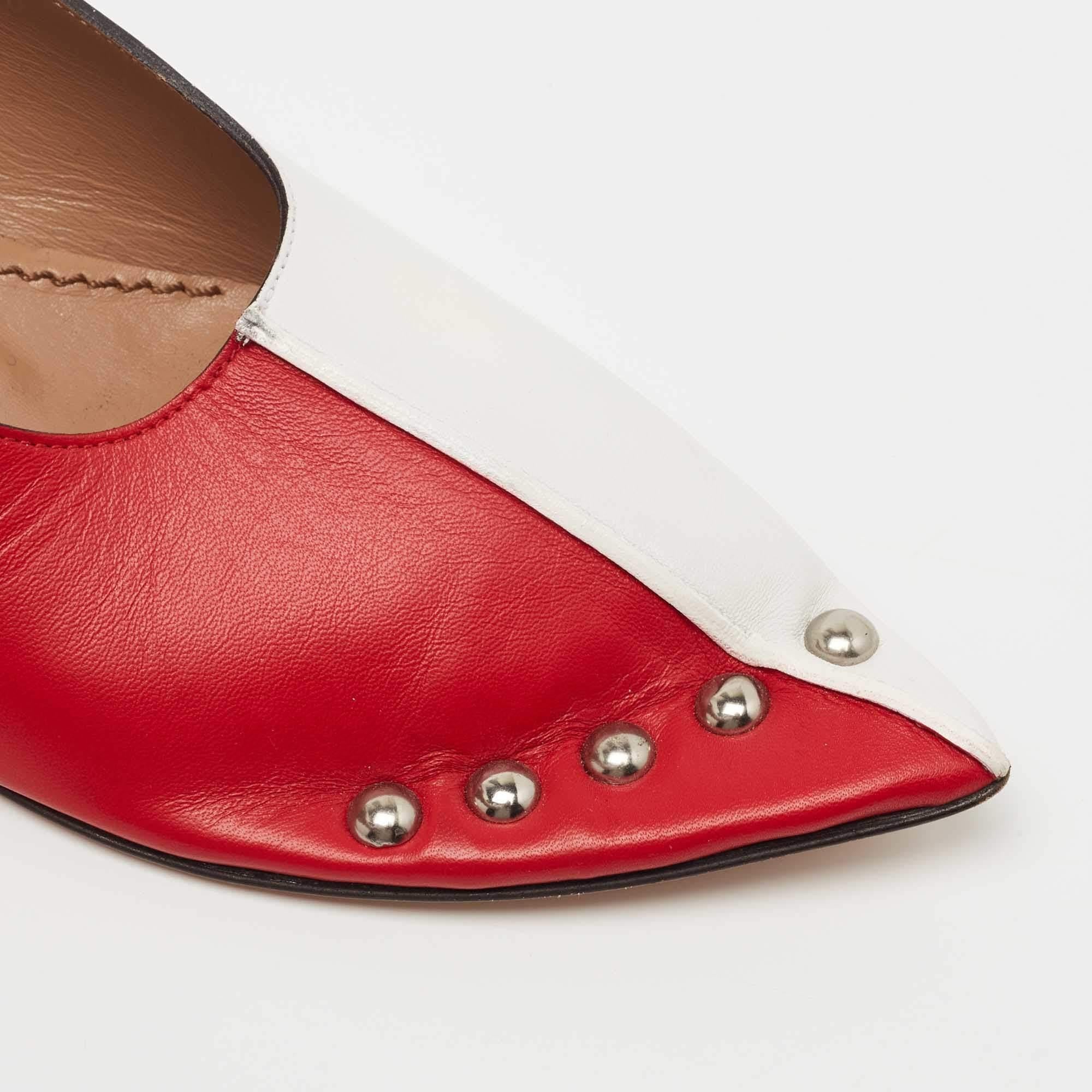 Marni escarpins à bout pointu en cuir rouge/blanc, taille 35,5 en vente 2