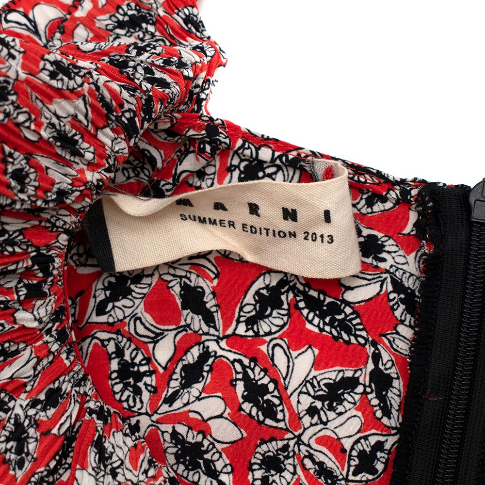 Marni Red with Floral Pattern Ruffle Trim Dress 38 In Good Condition For Sale In London, GB