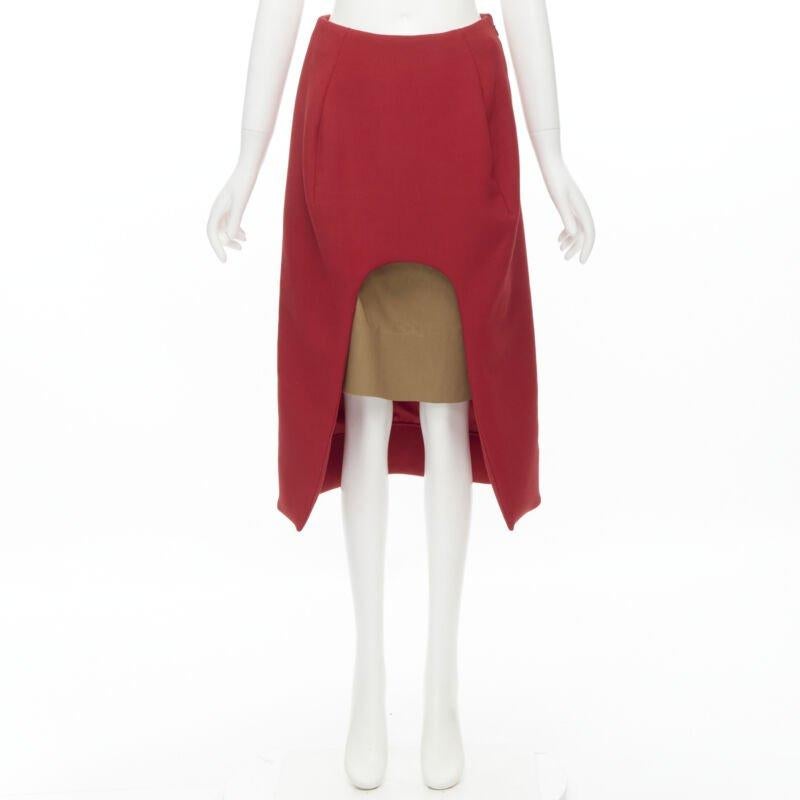 MARNI gonna midi in lana rossa con fodera in seta marrone e orlo curvo IT40 S in vendita 7