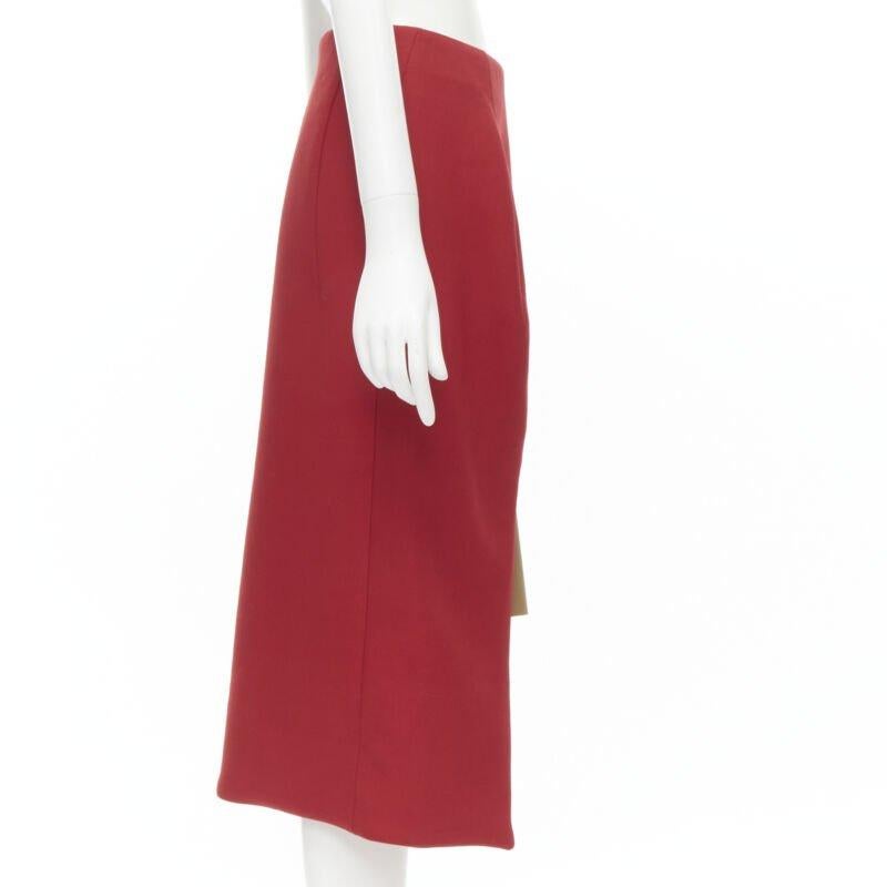MARNI gonna midi in lana rossa con fodera in seta marrone e orlo curvo IT40 S In condizioni ottime in vendita a Hong Kong, NT