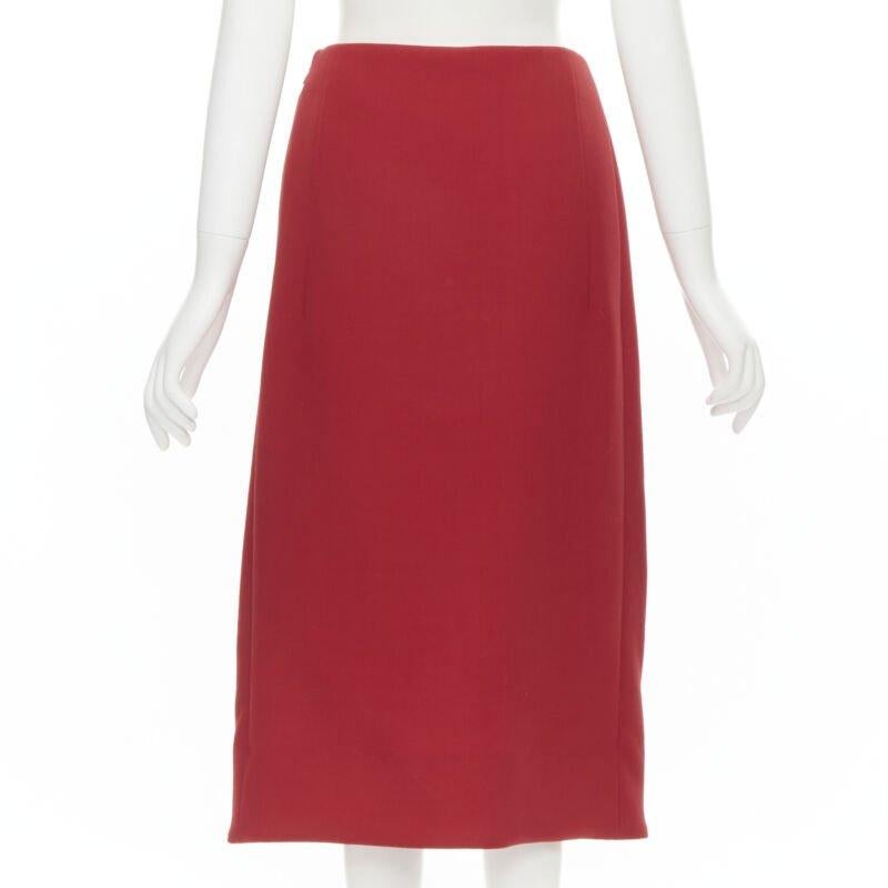 Donna MARNI gonna midi in lana rossa con fodera in seta marrone e orlo curvo IT40 S in vendita