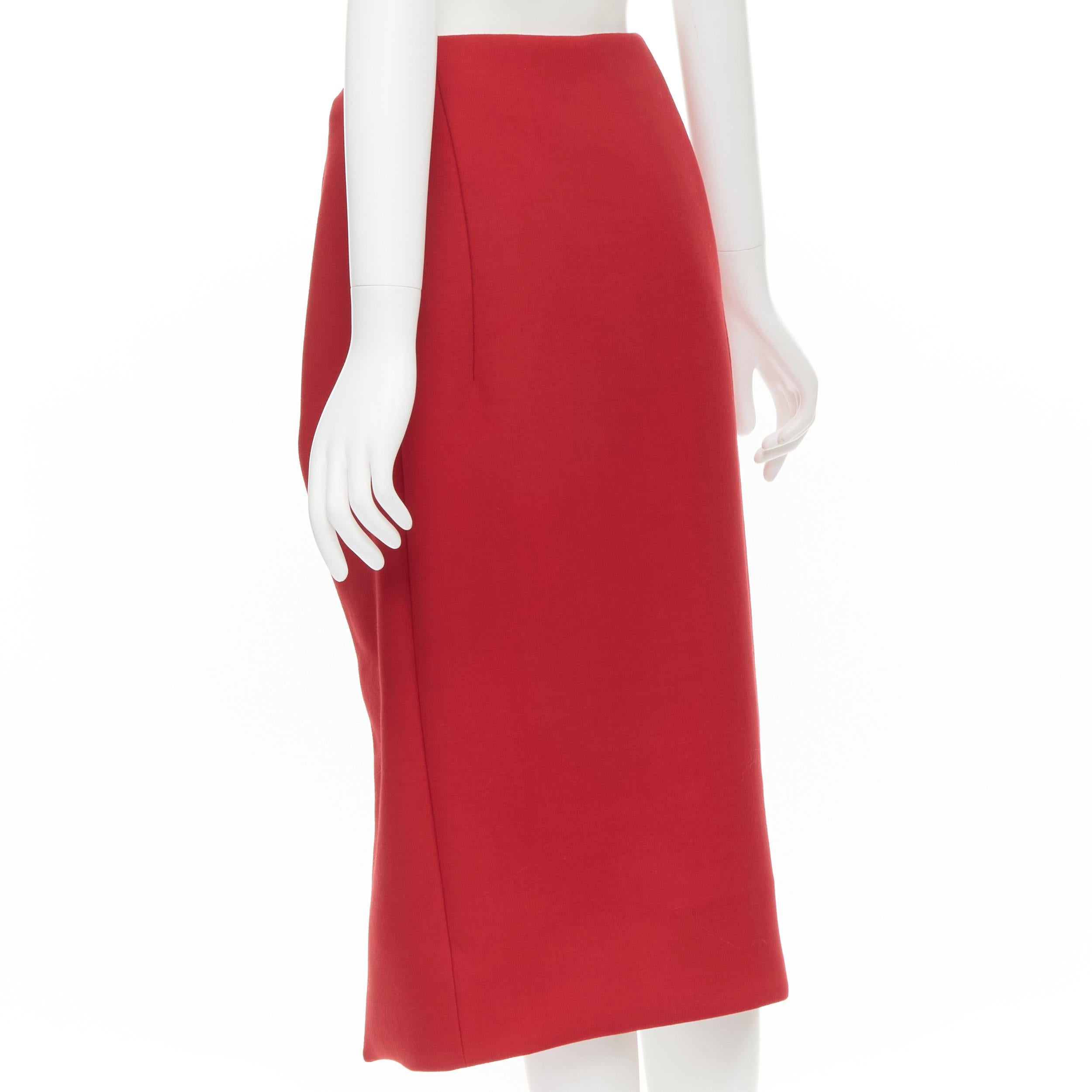 Red MARNI red wool brown silk lining curved hem midi skirt IT40 S For Sale