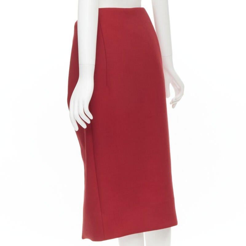 MARNI gonna midi in lana rossa con fodera in seta marrone e orlo curvo IT40 S in vendita 1