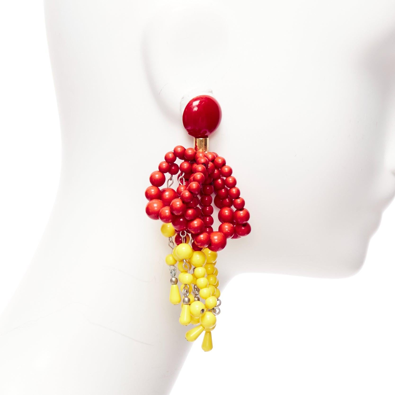 MARNI red yellow acrylic beads chandelier statement clip on earrings In Good Condition For Sale In Hong Kong, NT