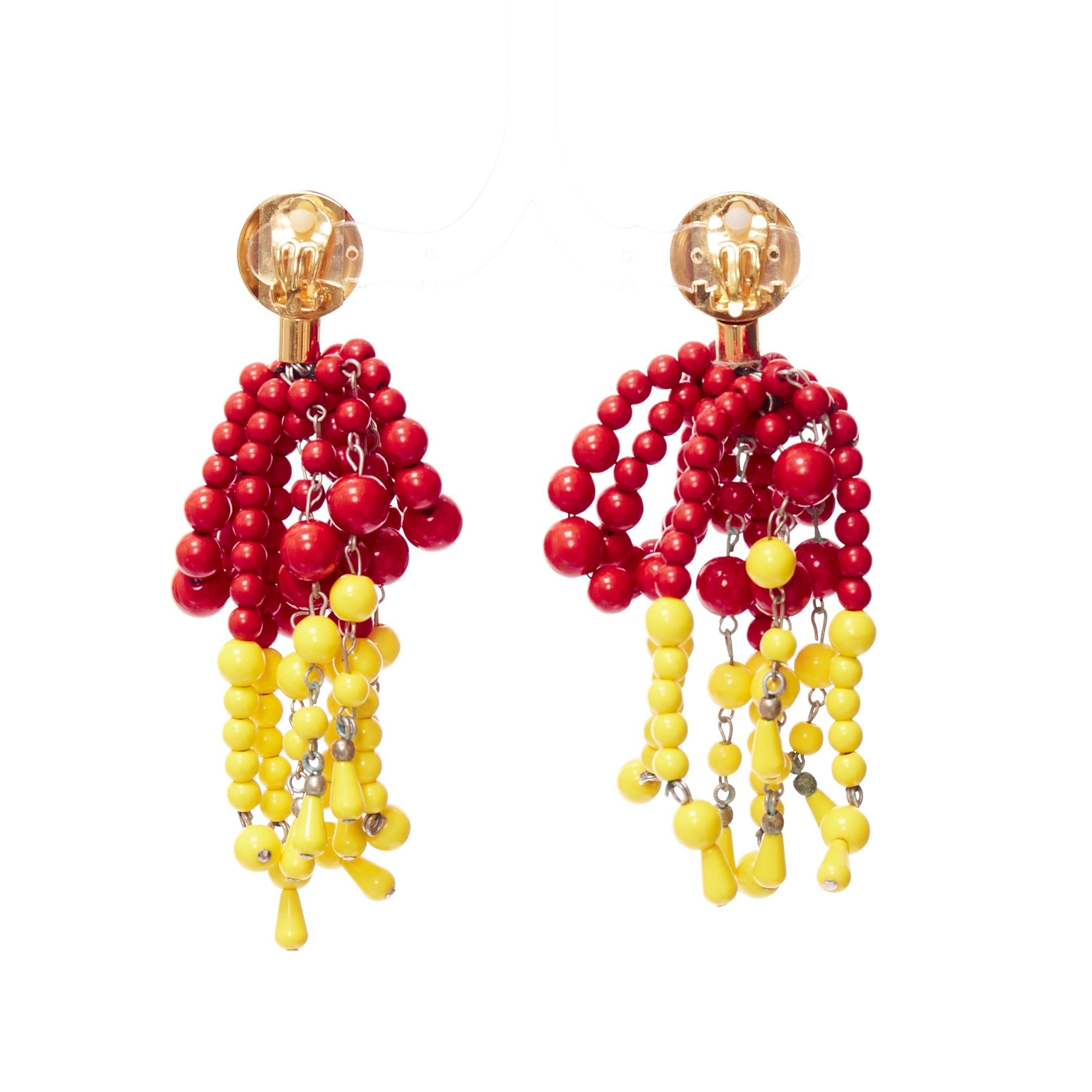 MARNI red yellow acrylic beads chandelier statement clip on earrings For Sale 1
