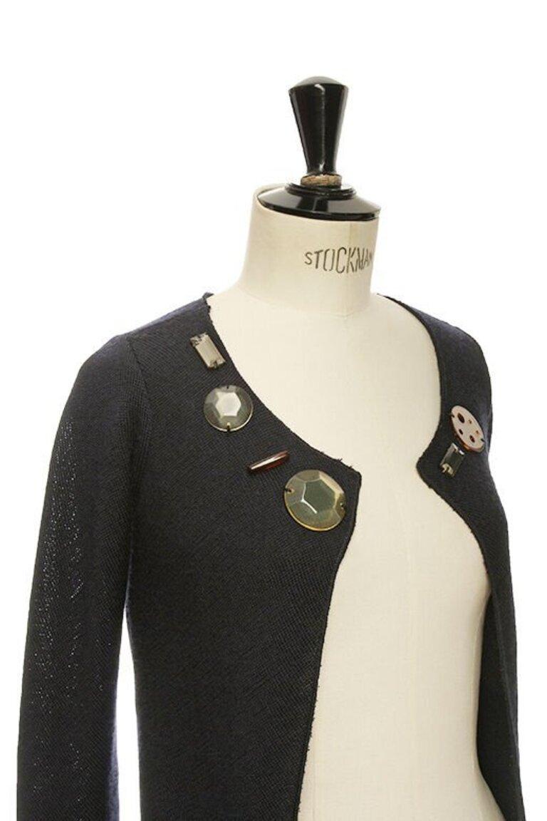 Black MARNI resin applique collar open front navy blue knit cardigan jacket IT38 XS