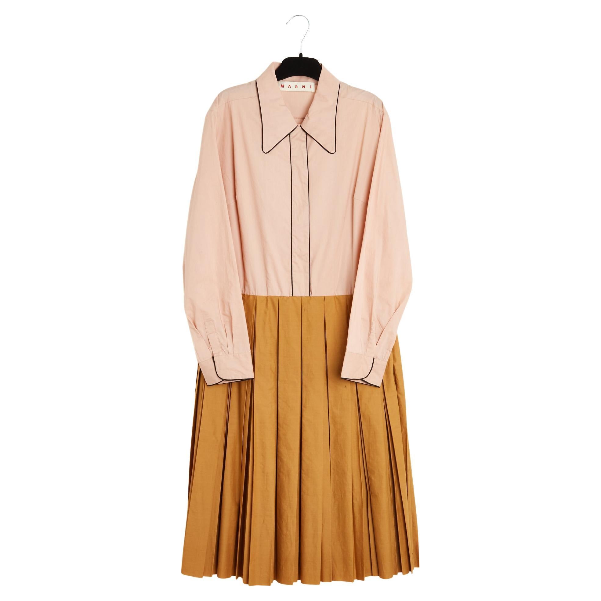 Marni Robe 2 tons FR38 Two Tone Cotton Poplin Dress Pleated Skirt UK10 US8