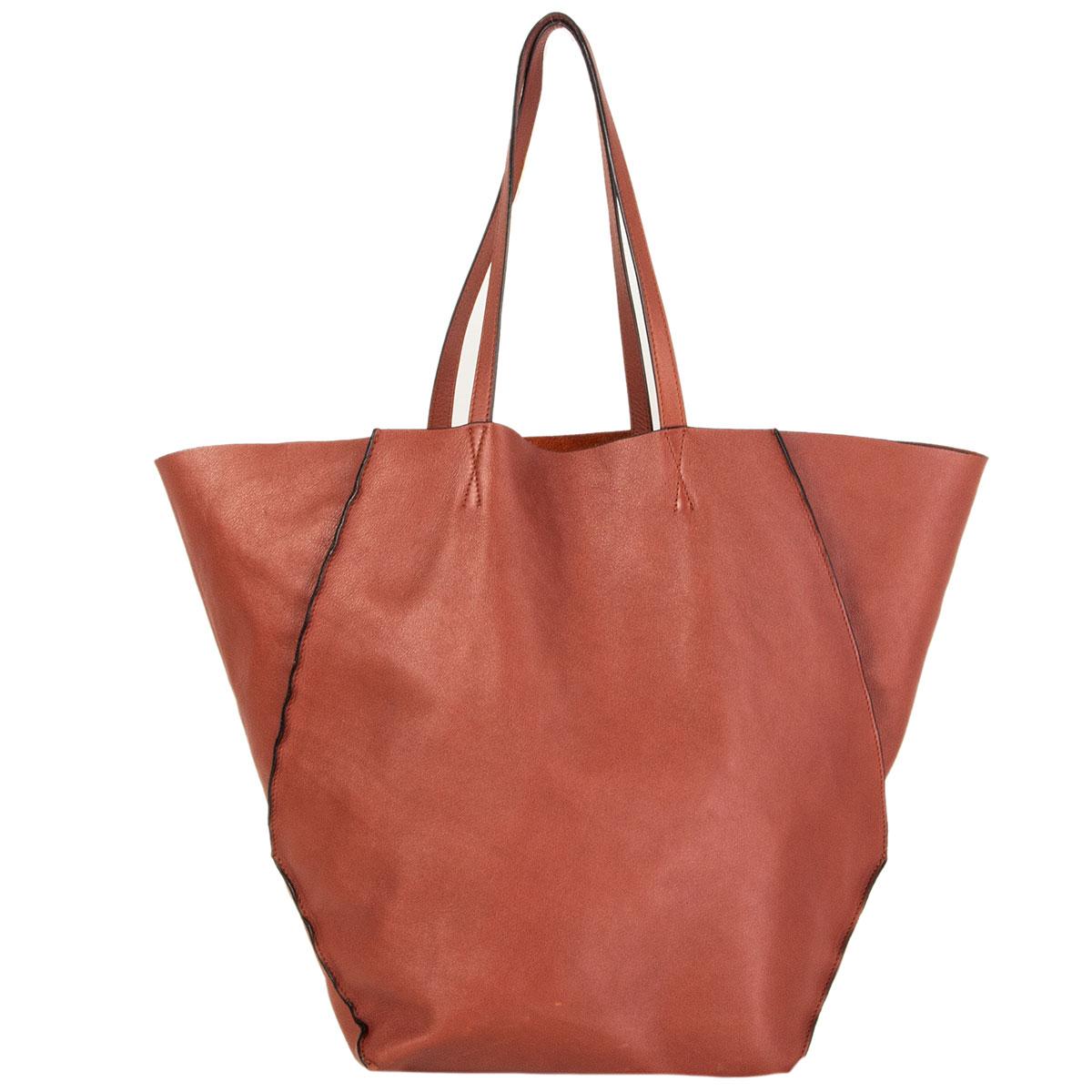 MARNI rust red leather TANGRAM Shopper Tote Bag In Good Condition For Sale In Zürich, CH