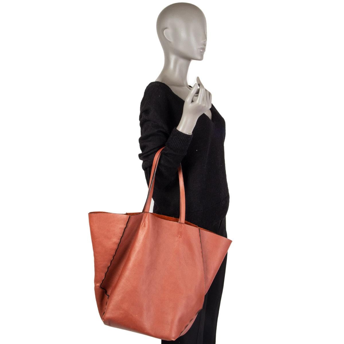 MARNI rust red leather TANGRAM Shopper Tote Bag For Sale 3