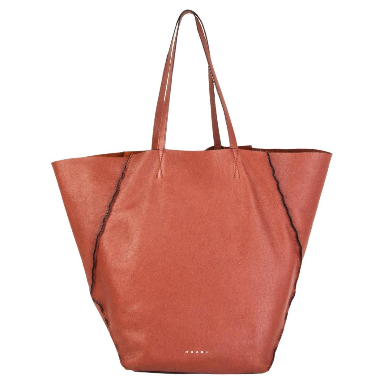 MARNI rust red leather TANGRAM Shopper Tote Bag For Sale