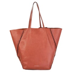MARNI rust red leather TANGRAM Shopper Tote Bag