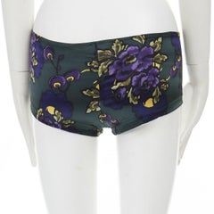 MARNI silk blend green purple floral print stretch fit boy shorts XS