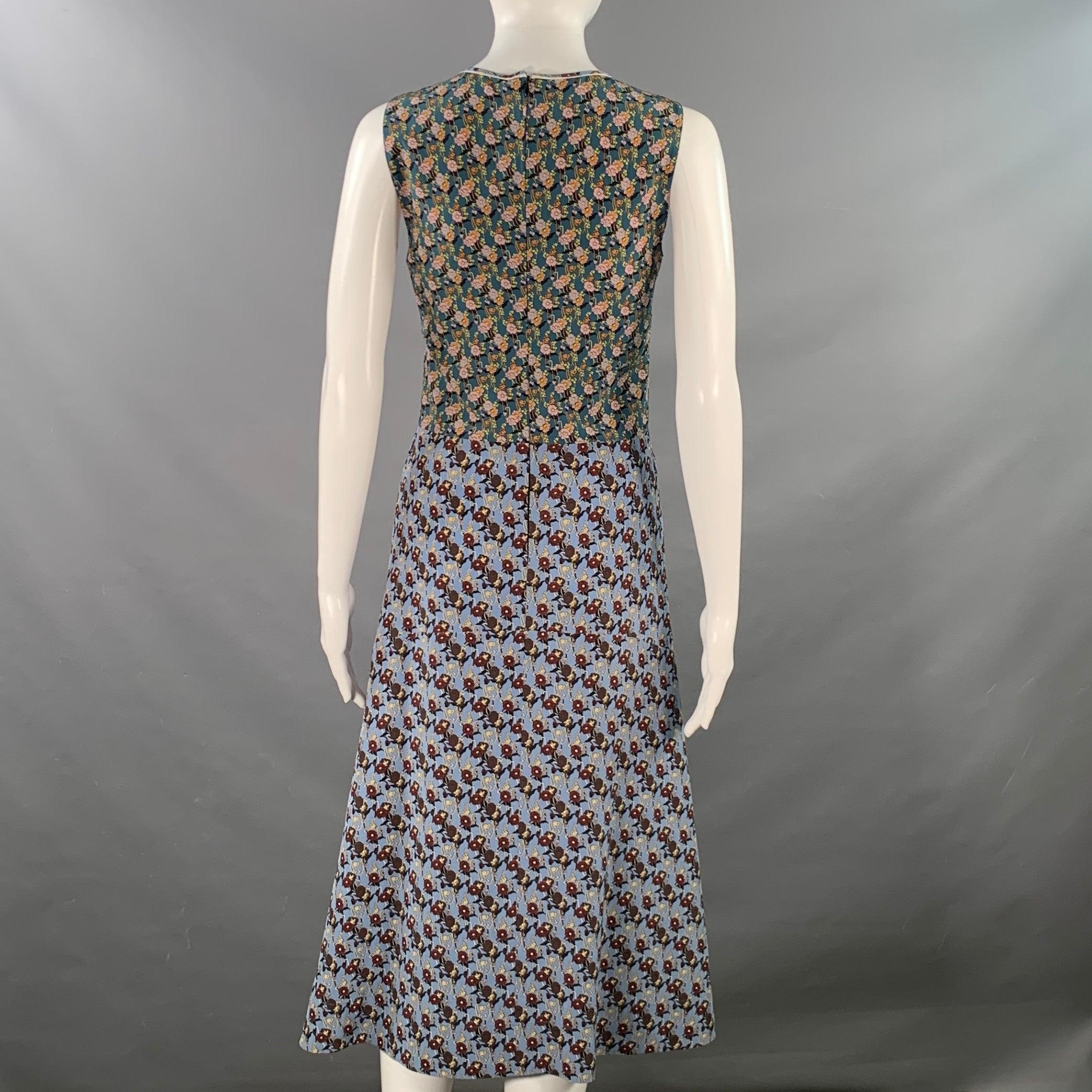 MARNI Size 0 Blue Multi Color Silk Floral Sleeveless Midi Dress In Excellent Condition For Sale In San Francisco, CA