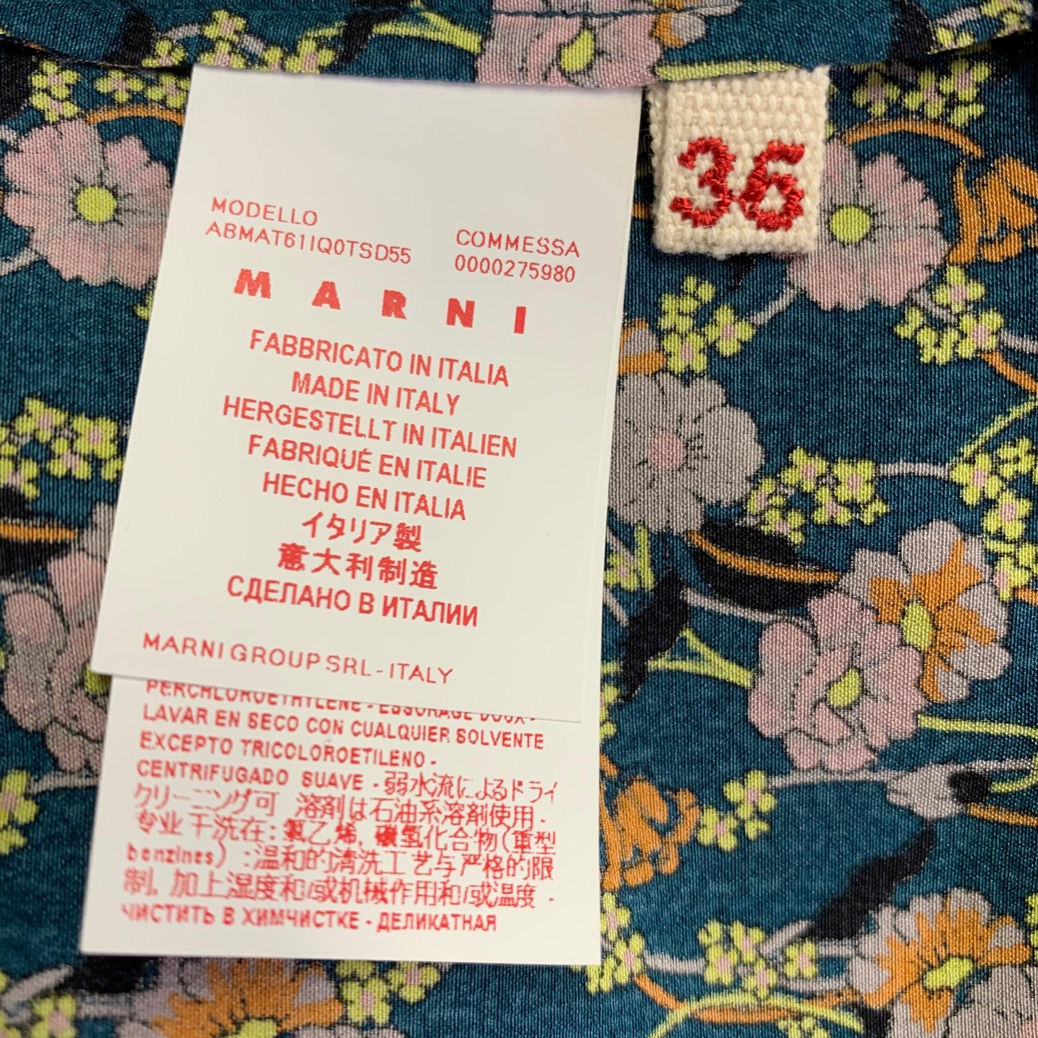 MARNI Size 0 Blue Multi Color Silk Floral Sleeveless Midi Dress For Sale 1