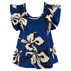 MARNI Talla 0 Azul &  Blusa sin mangas floral de algodón blanco