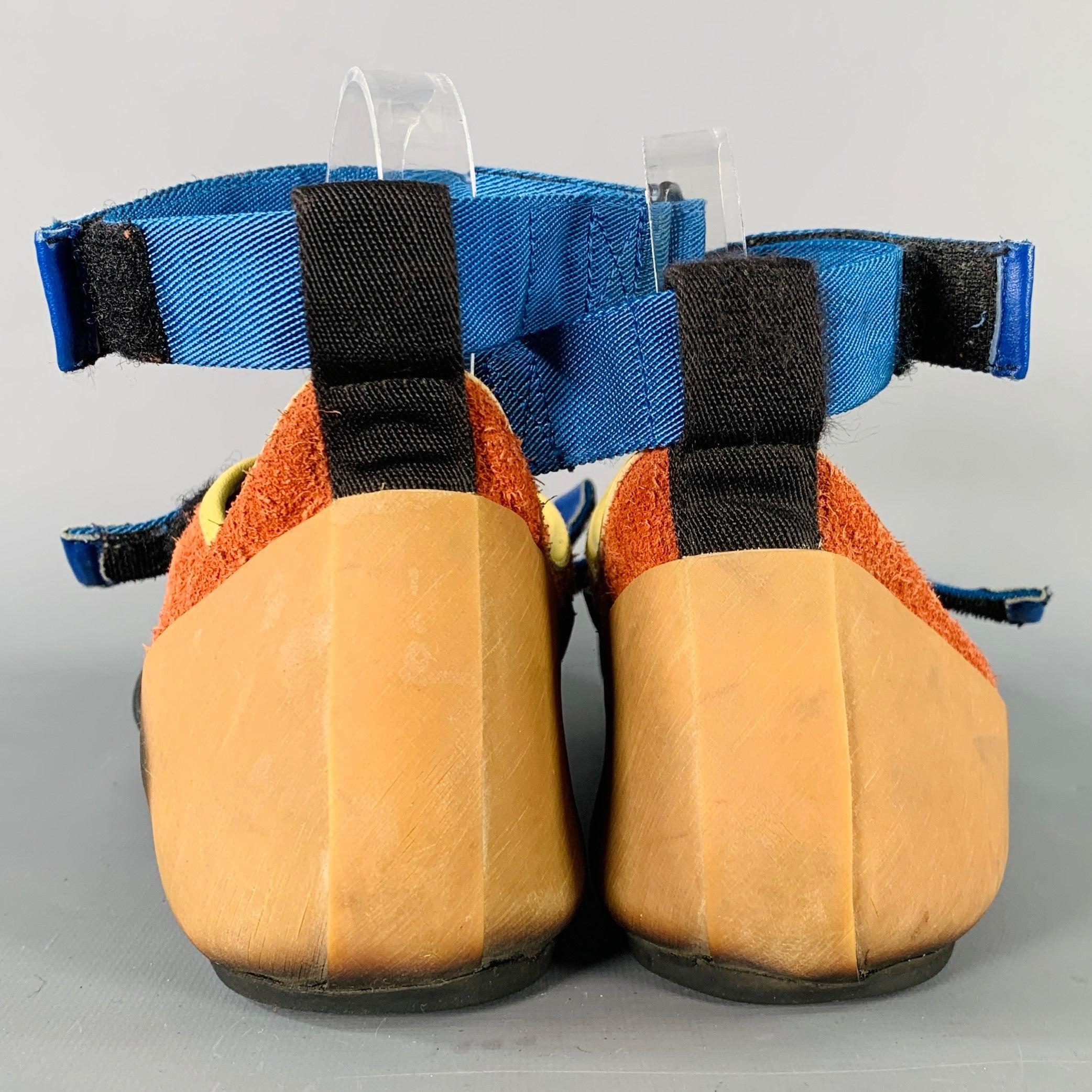 MARNI Größe 10 Schwarz Blau Orange Farbe Block Acetat Knöchelriemen Haken Schleife Sneakers im Zustand „Hervorragend“ im Angebot in San Francisco, CA