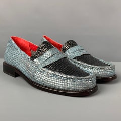 MARNI Size 10 Blue Black Woven Leather Slip On Loafers