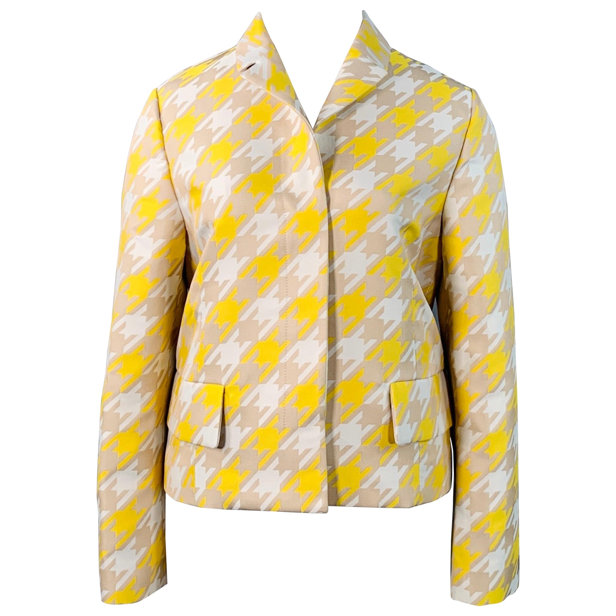 Marni taglia 10 Giallo Beige Poliestere pied de poule con bottoni nascosti Giacca Blazer in vendita