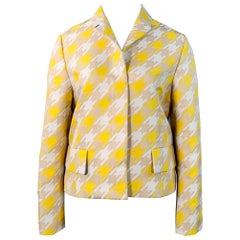 Marni taglia 10 Giallo Beige Poliestere pied de poule con bottoni nascosti Giacca Blazer