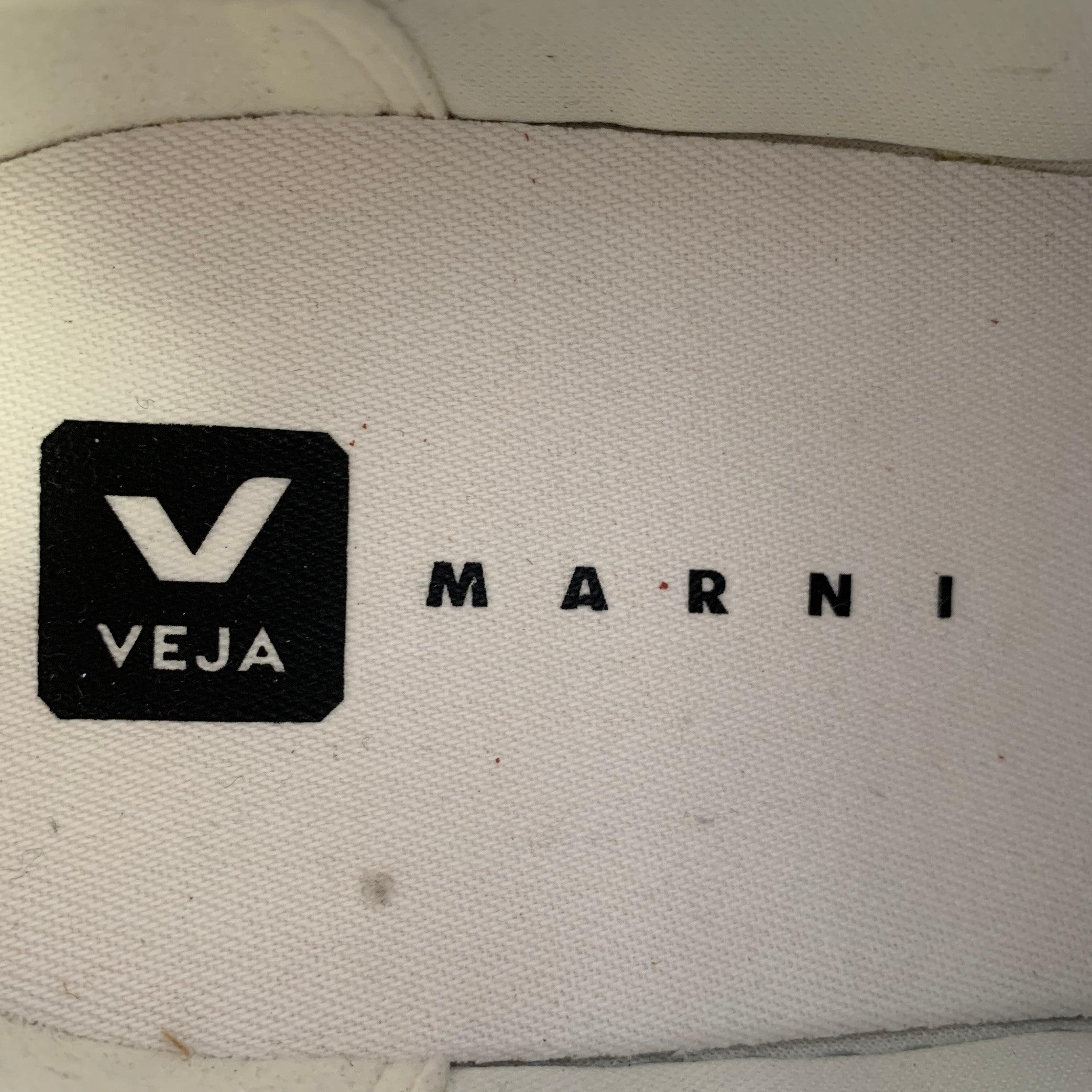 MARNI Size 10.5 White Black Scribble Leather Low Top Sneakers For Sale 2