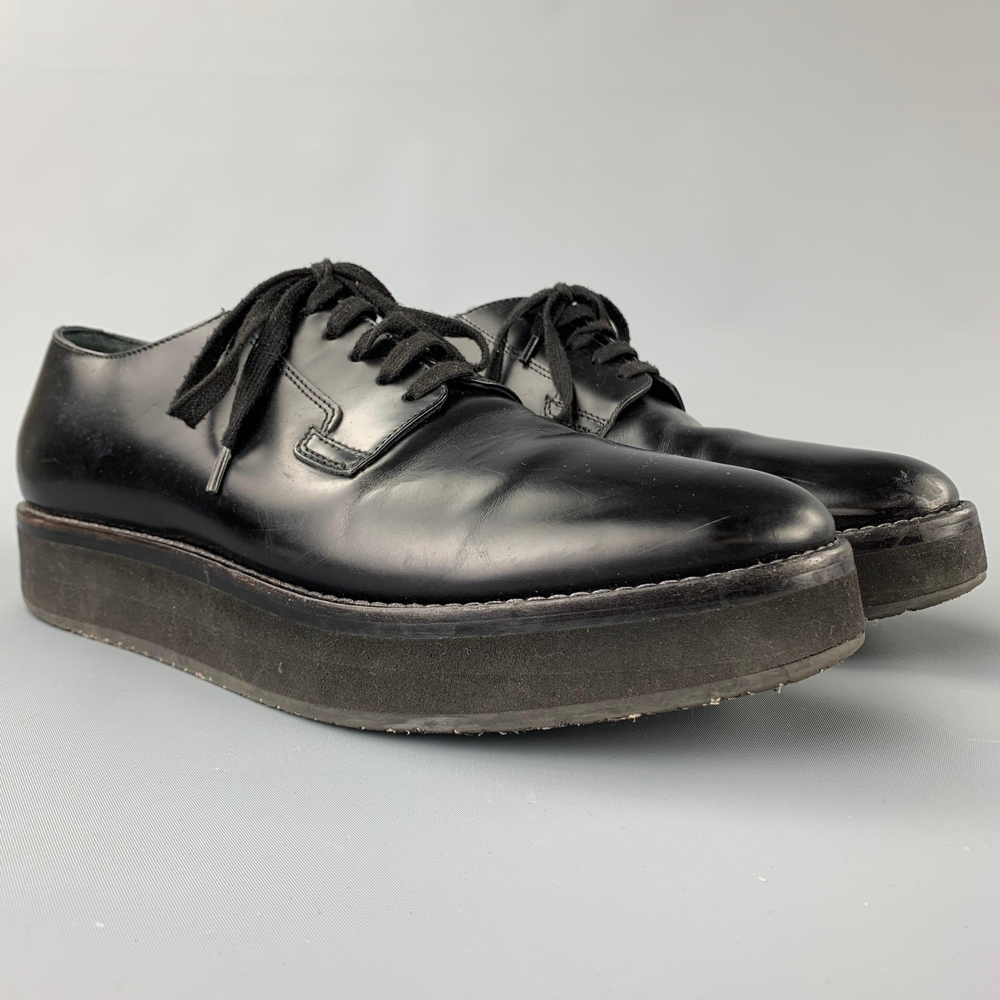 MARNI shoes comes in a black leather featuring a cap toe, chunky rubber sole, and a lace up closure. Made in Italy.

Very Good Pre-Owned Condition.
Marked: EU 44

Outsole:

12 in. x 4 in. 
