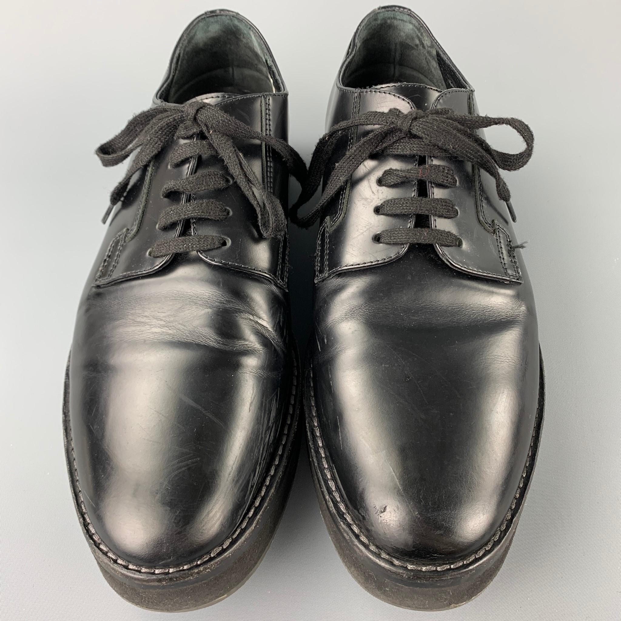 MARNI Size 11 Black Leather Cap Toe Lace Up Shoes In Good Condition In San Francisco, CA