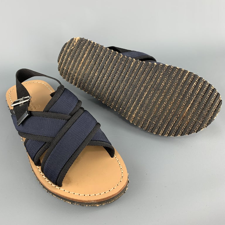 MARNI Size 11 Navy Two Toned Nylon Cross Strap Sandals at 1stDibs