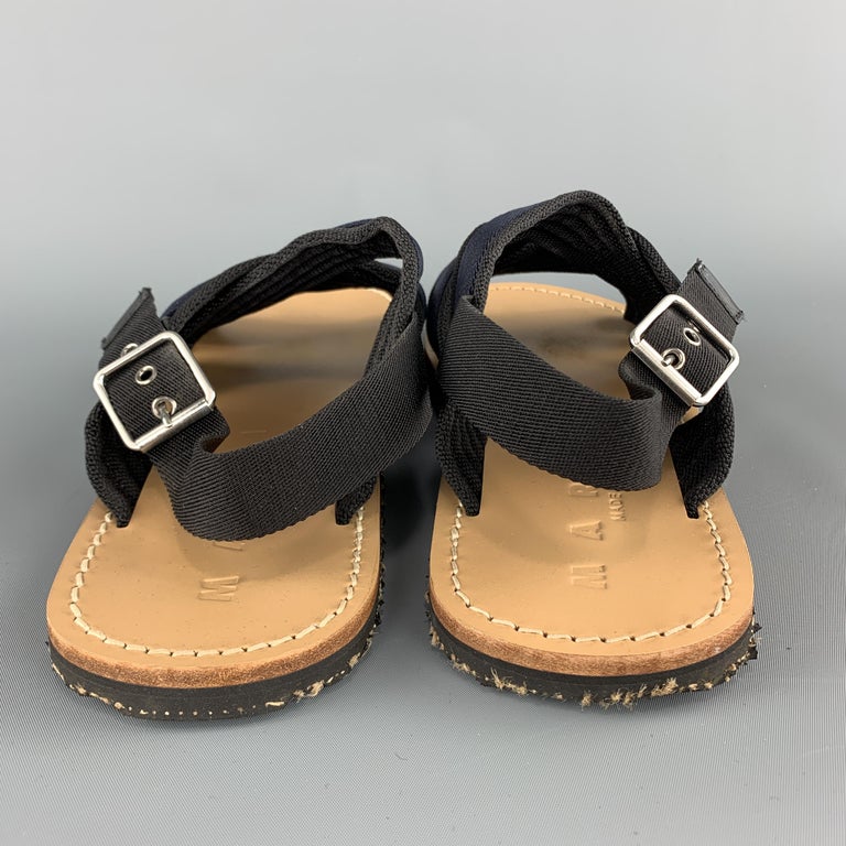 MARNI Size 11 Navy Two Toned Nylon Cross Strap Sandals at 1stDibs