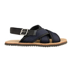 MARNI Size 11 Navy Two Toned Nylon Cross Strap Sandals