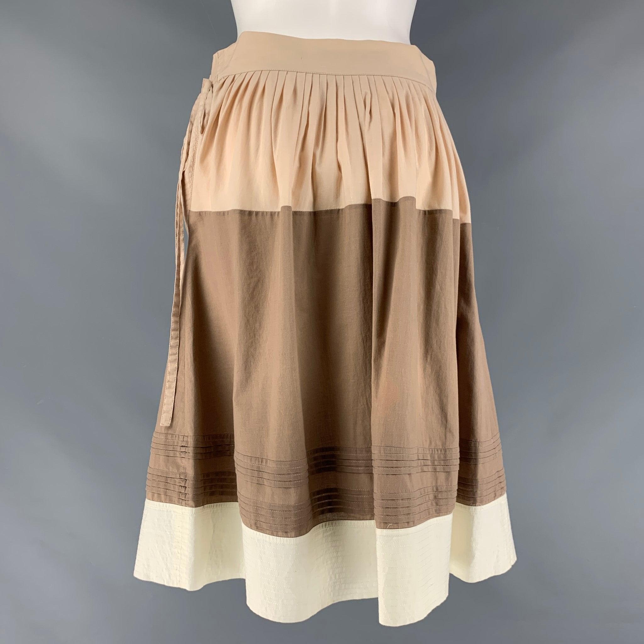 MARNI Size 2 Beige &  Brown Cotton Pleated A-Line Skirt In Excellent Condition For Sale In San Francisco, CA
