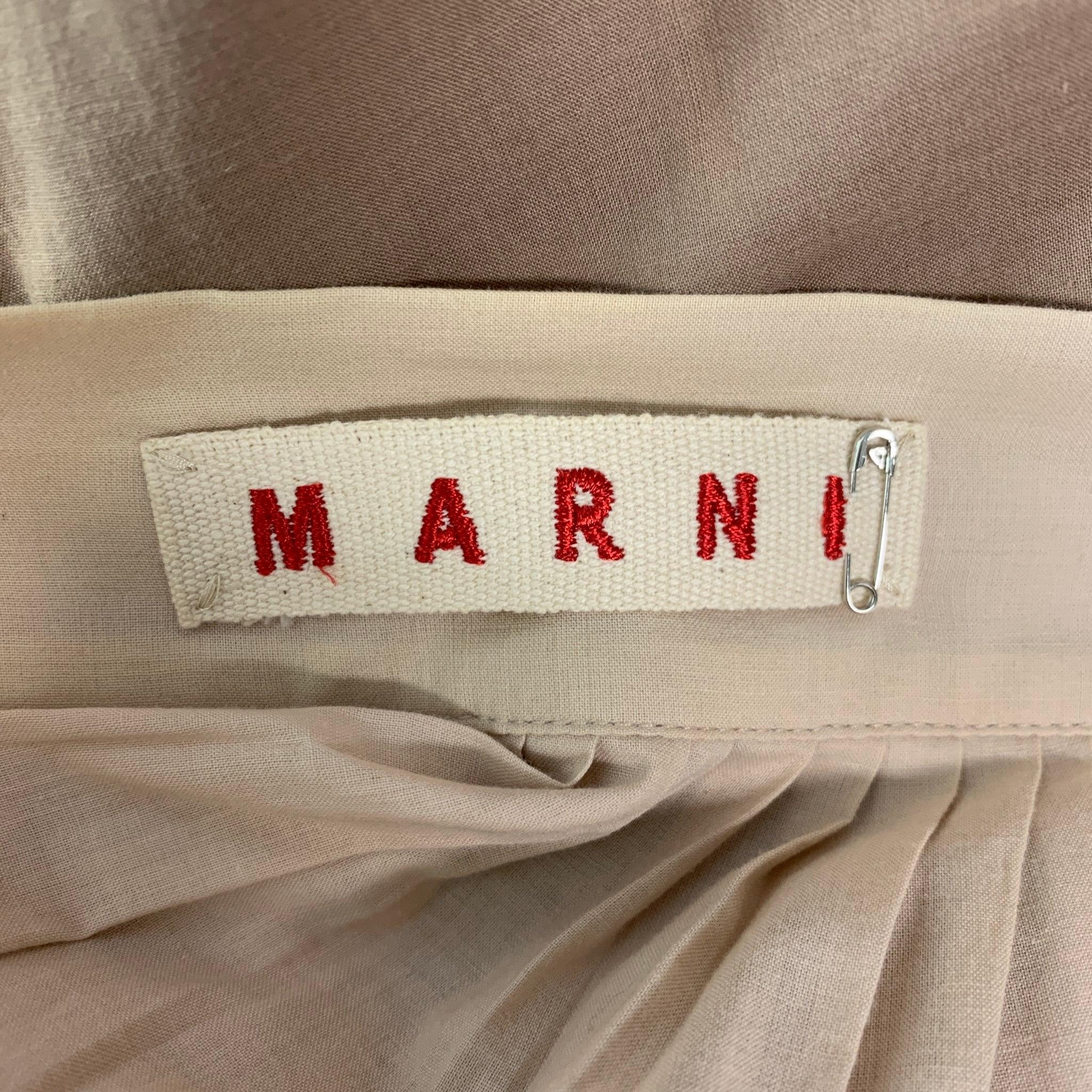 Women's MARNI Size 2 Beige &  Brown Cotton Pleated A-Line Skirt For Sale