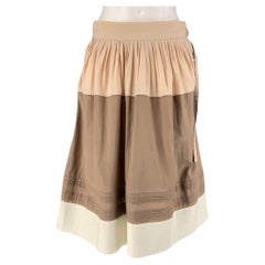 MARNI Size 2 Beige & Brown Cotton Pleated A-Line Skirt