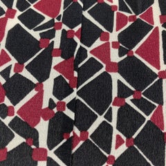 MARNI Size 2 Black Burgundy White Silk Abstract Long Sleeve Dress