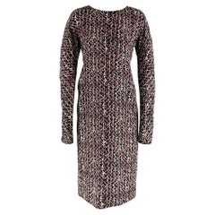 MARNI Size 2 Black Burgundy White Silk Abstract Long Sleeve Dress
