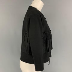 MARNI Size 2 Black Cotton Flax Ruffled 3/4 Sleeves Jacket