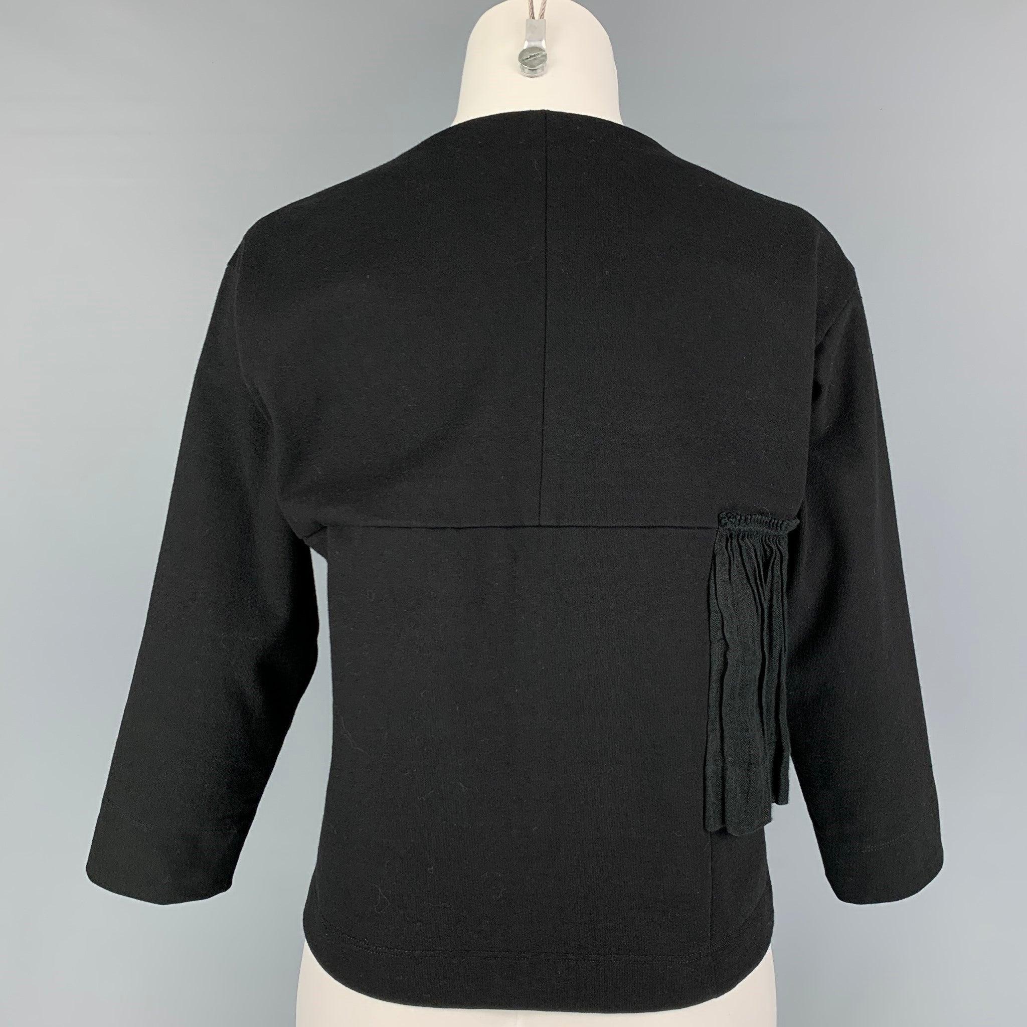 MARNI Size 2 Black Cotton Flax Ruffled 3/4 Sleeves Jacket In Good Condition For Sale In San Francisco, CA