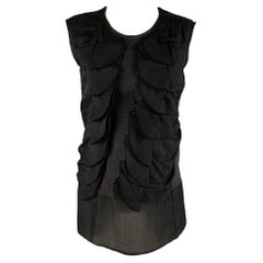 MARNI Talla 2 Blusa negra de triacetato con volantes y sin mangas