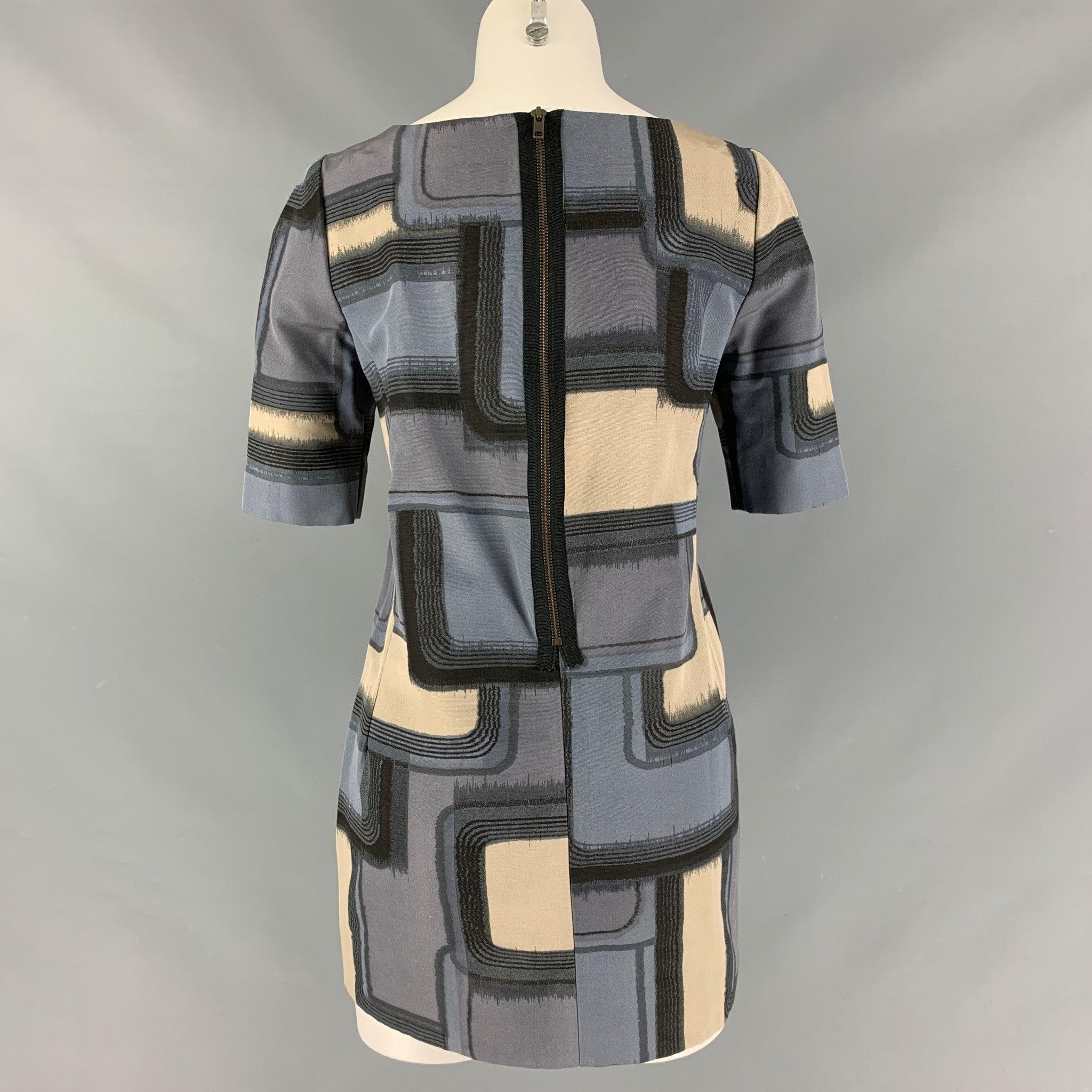 MARNI Size 2 Blue and Beige Cotton & Silk Color Block Short Sleeve Mini Dress In Excellent Condition For Sale In San Francisco, CA