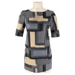 MARNI Size 2 Blue and Beige Cotton & Silk Color Block Short Sleeve Mini Dress